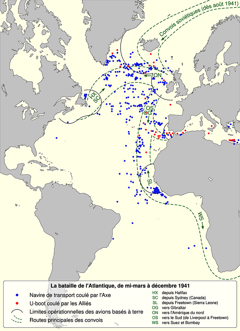 Carte de la bataille de l'Atlantique en 1941